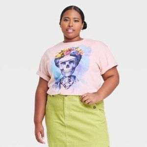 Women's Día De Los Muertos Frida Short Sleeve Graphic T-Shirt - Rose Gold Medium